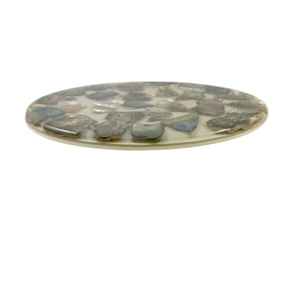 Large Abalone Sea Shell Lucite Footed Trivet Oval Vintage 1960s MCM Made USA - Picture 2 of 4